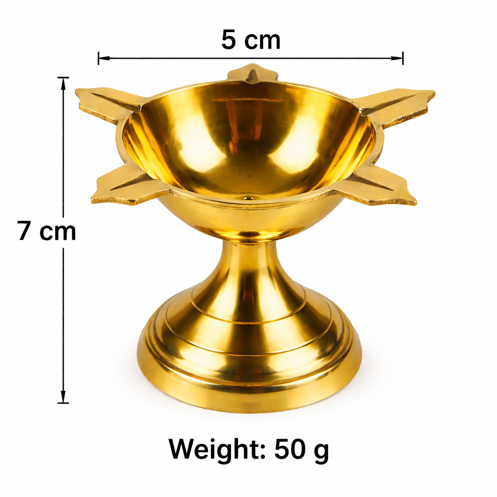 PeetalKraft Poona Devi Fancy Brass Deepak 5 Wick Traditional Pooja Diya Decorative Oil Lamp For Mandir Festive Use 7Cm 50G