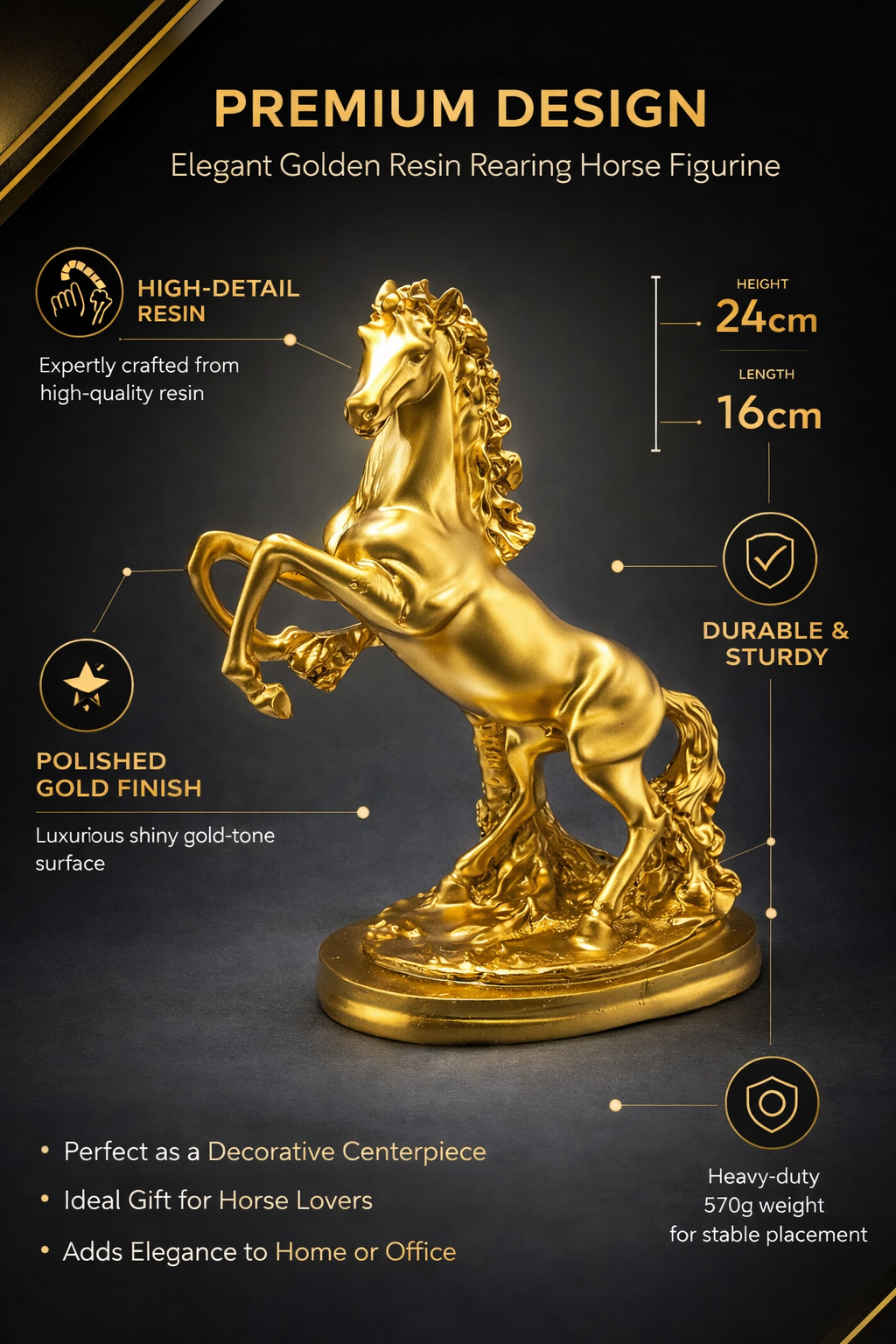 PeetalKraft Large Resin Horse Statue for Success and Energy, Size 7x5x15 cm, Weight 1 KG