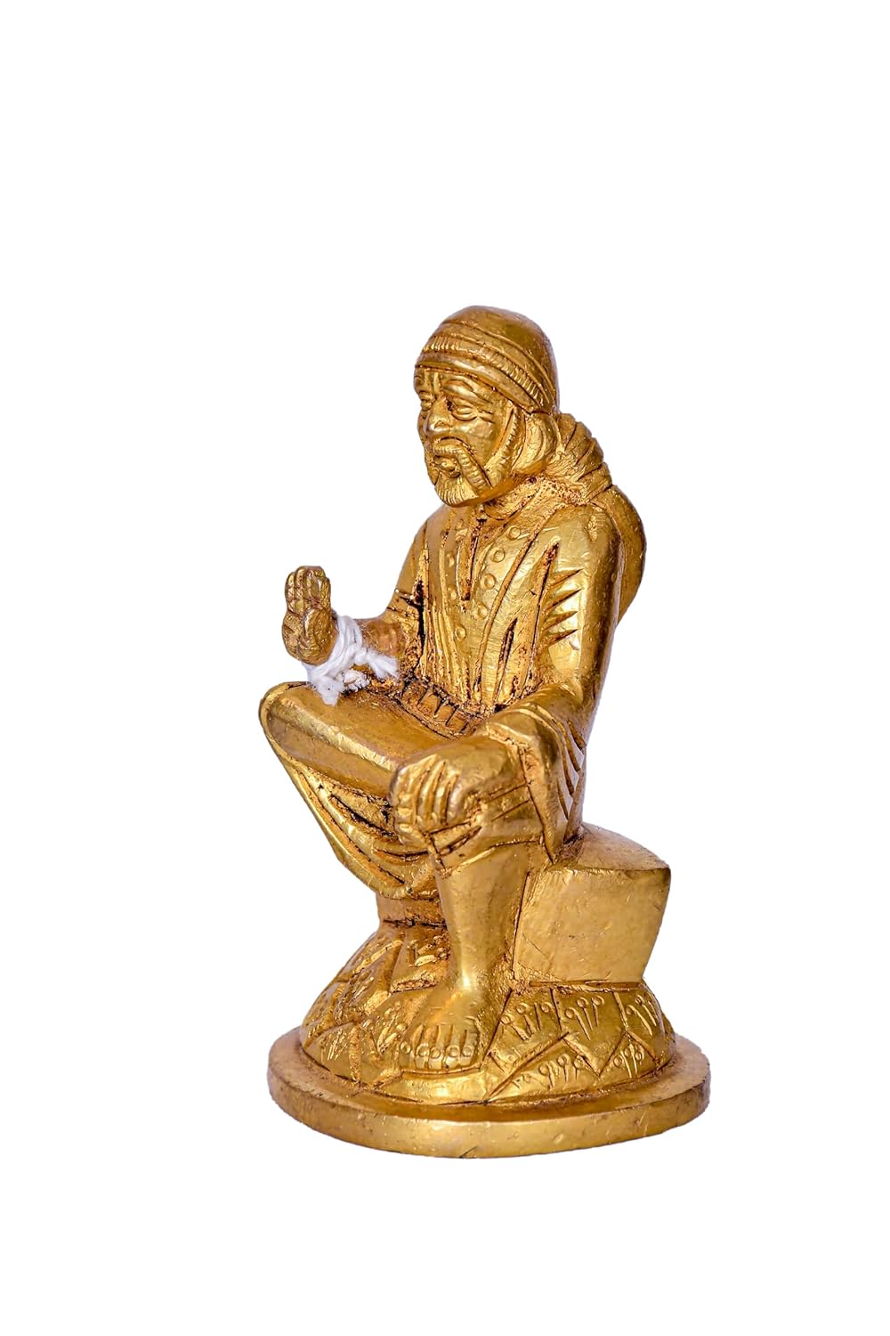 PeetalKraft Small Shirdi Sai Baba Brass Murti for Home and Office Desk, Size 4.5x4.5x8 cm, Weight 272 Grams