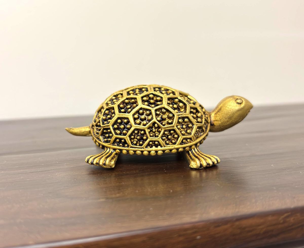 PeetalKraft Small Vastu Tortoise Brass Figurine for Luck and Prosperity, Size 8x5x3 cm, Weight 100 Grams