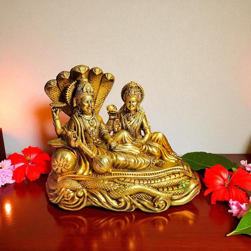 Handmade Brass Lakshmi Vishnu Idol, 10 cm, view 2
