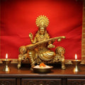 PeetalKraft Handcrafted Brass Goddess Saraswati Statue | Best for Office, Educatinal Place Home, Temple |Bring Positivity | Size 9x4x10 cm, Weight 275 Grams