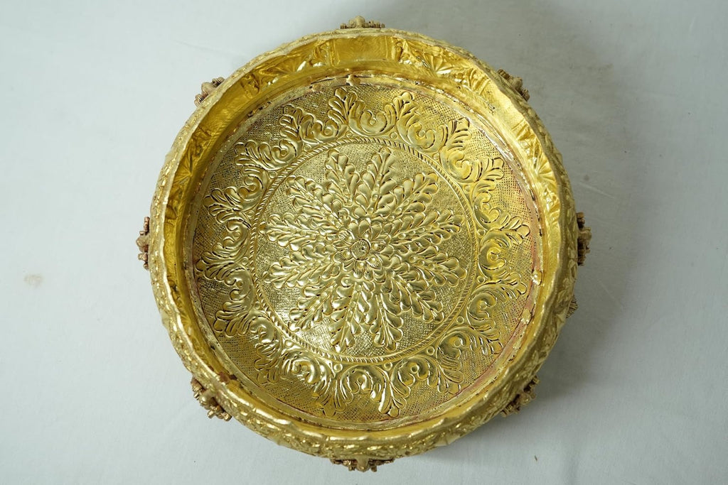 PeetalKraft Premium Brass Ashtalakshmi Urli for Home Decor, Pooja & Floating Flowers, 25 cm Dia, 10 cm Height, Housewarming Diwali Wedding Gift