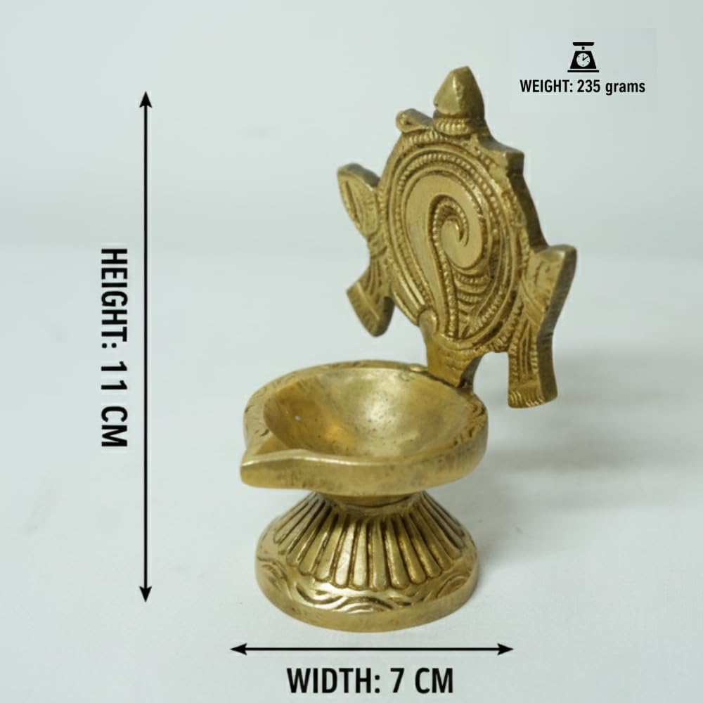 PeetalKraft Brass Shankh Chakra Diya Set For Pooja Pack Of 2 Size 11X7X7 Cm Weight 235 Grams