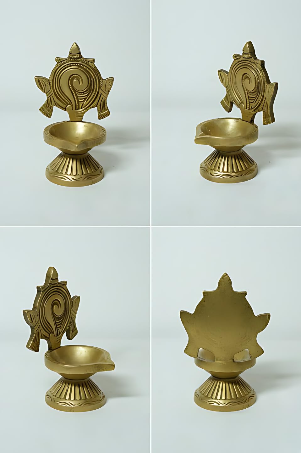 PeetalKraft Brass Shankh Chakra Diya Set For Pooja Pack Of 2 Size 11X7X7 Cm Weight 235 Grams