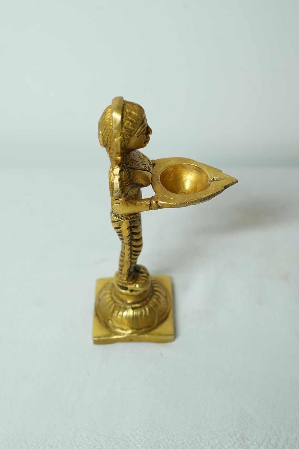 PeetalKraft Brass Standing Lady With Diya Deep Laxmi For Entrance Size 15X7X7 Cm Weight 365 Grams