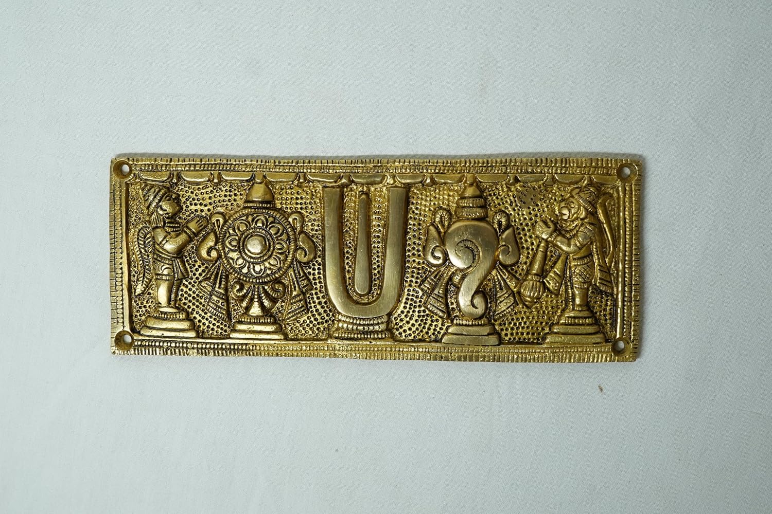 PeetalKraft Brass Tirupati Balaji Shankh Chakra Namah Wall & Door Plate Vastu Symbol, Size 20x1x8 cm, Weight 525 Grams