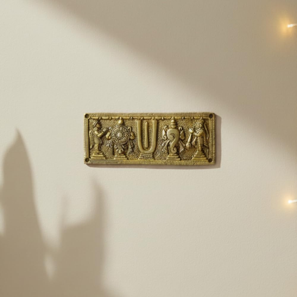 PeetalKraft Brass Tirupati Balaji Shankh Chakra Namah Wall & Door Plate Vastu Symbol, Size 20x1x8 cm, Weight 525 Grams