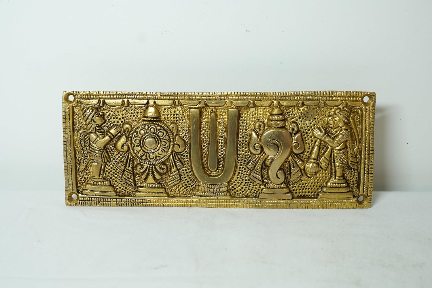 PeetalKraft Brass Tirupati Balaji Shankh Chakra Namah Wall & Door Plate Vastu Symbol, Size 20x1x8 cm, Weight 525 Grams