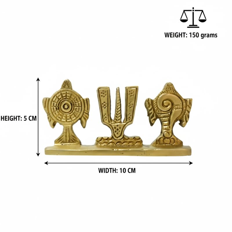 PeetalKraft Premium Brass Shankh Chakra Trishul Namaste Set, Golden, 5 cm x 10 cm, 150 g, for Pooja Mandir Décor