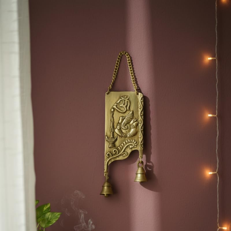 PeetalKraft Pure Brass Shree Ganesha Wall Decor Handcurved Religious Hanging, Size 10x3x35 cm, Weight 600 Grams