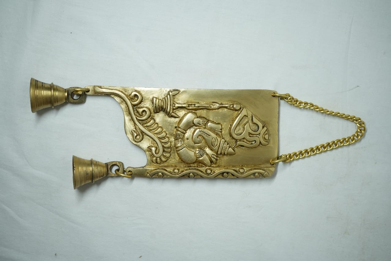 PeetalKraft Pure Brass Shree Ganesha Wall Decor Handcurved Religious Hanging, Size 10x3x35 cm, Weight 600 Grams