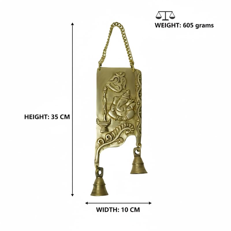PeetalKraft Pure Brass Shree Ganesha Wall Decor Handcurved Religious Hanging, Size 10x3x35 cm, Weight 600 Grams