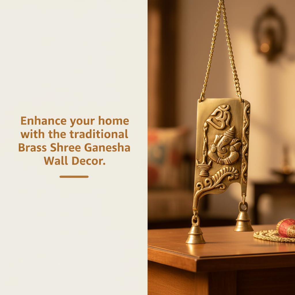 PeetalKraft Pure Brass Shree Ganesha Wall Decor Handcurved Religious Hanging, Size 10x3x35 cm, Weight 600 Grams