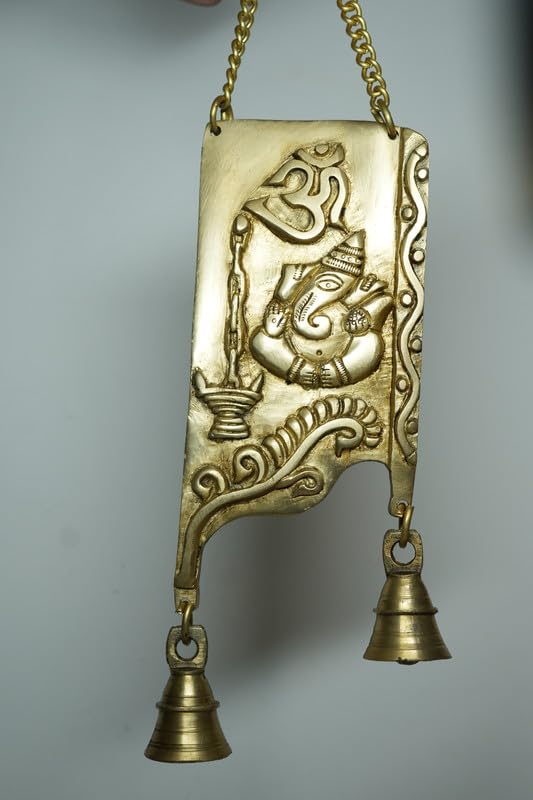 PeetalKraft Pure Brass Shree Ganesha Wall Decor Handcurved Religious Hanging, Size 10x3x35 cm, Weight 600 Grams