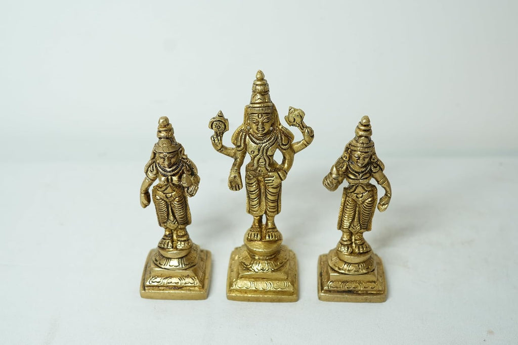 PeetalKraft Brass Shankh Chakra Namah Idol Set Antique Pack Of 3 Large Size 8X10X12 Cm Weight 520 Grams