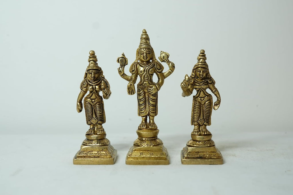 PeetalKraft Brass Shankh Chakra Namah Idol Set Antique Pack Of 3 Large Size 8X10X12 Cm Weight 520 Grams