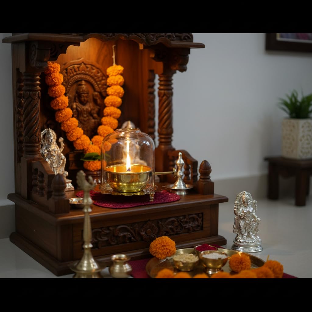 PeetalKraft Akhand Arati lamp For Temple | Best for Pooja, Akhand Jyot Weight-240 g Height-13cm