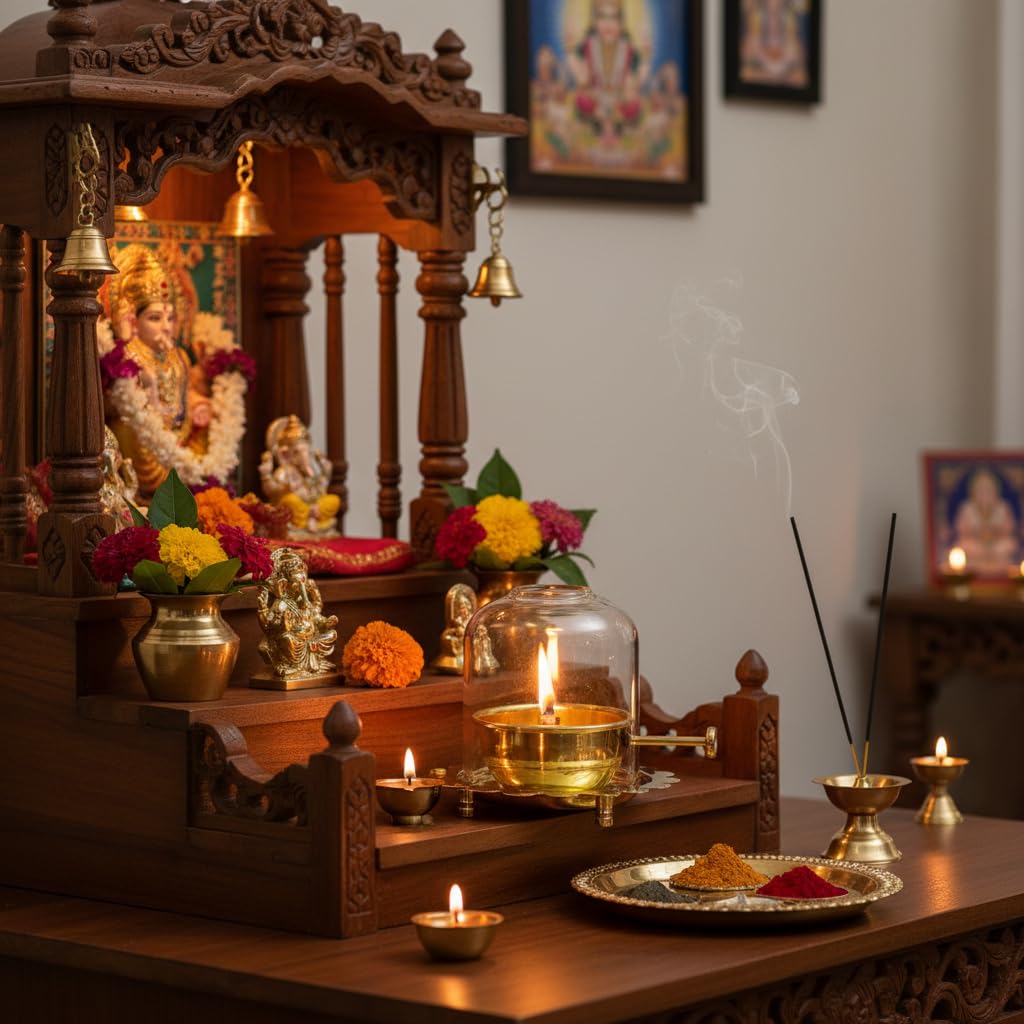 PeetalKraft Akhand Arati lamp For Temple | Best for Pooja, Akhand Jyot Weight-240 g Height-13cm