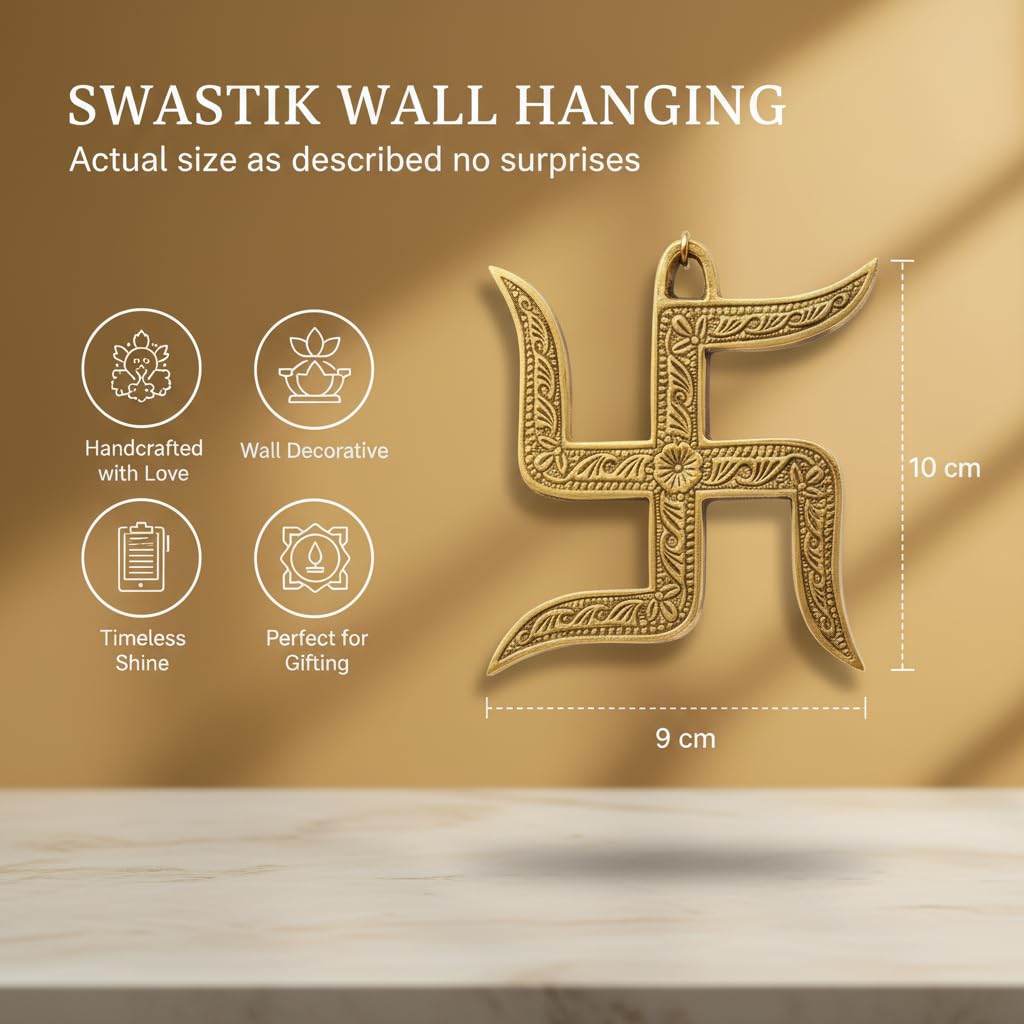 PeetalKraft Brass Swastik for Door Entrance Religious Vastu Symbol, Size 9x9x10 cm, Weight 235 Grams