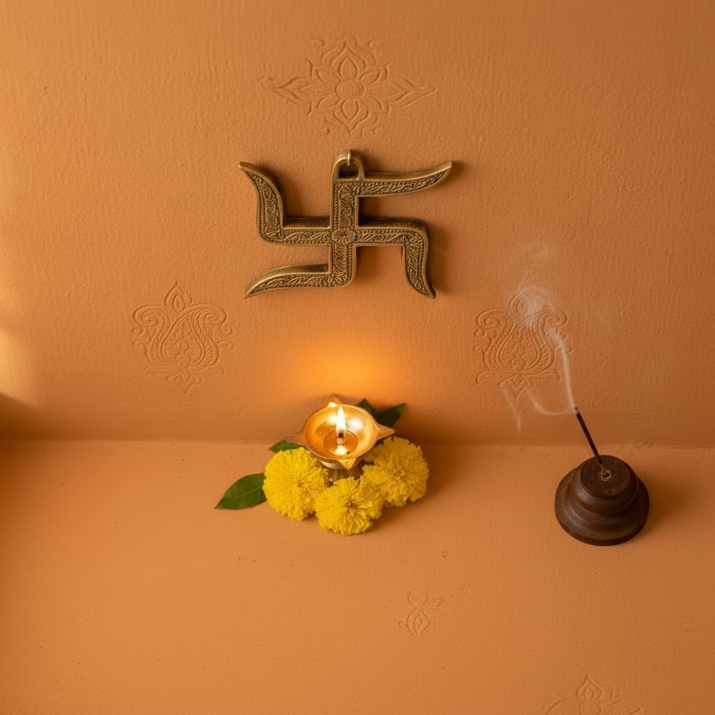 PeetalKraft Brass Swastik for Door Entrance Religious Vastu Symbol, Size 9x9x10 cm, Weight 235 Grams