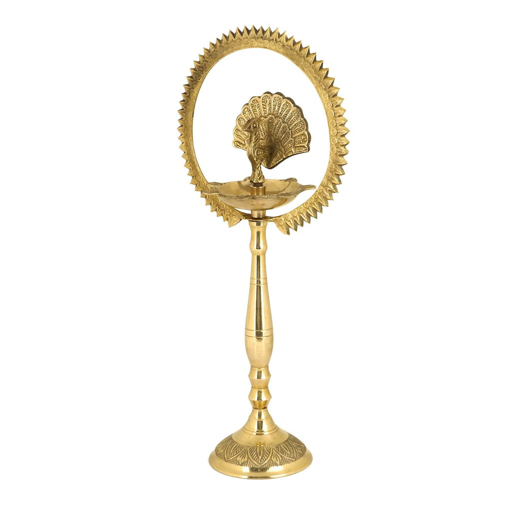 PeetalKraft Brass Peacock Diya Kerala Samai Kuthu Vilakku For Inaugurations Size 8X8X30 Cm Weight 380 Grams