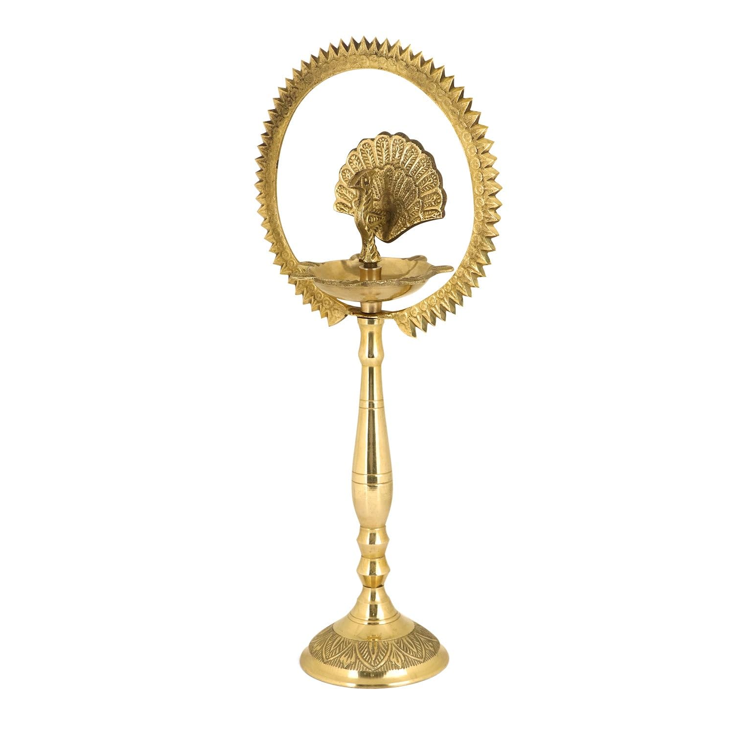 PeetalKraft Brass Peacock Diya Kerala Samai Kuthu Vilakku For Inaugurations Size 8X8X30 Cm Weight 380 Grams