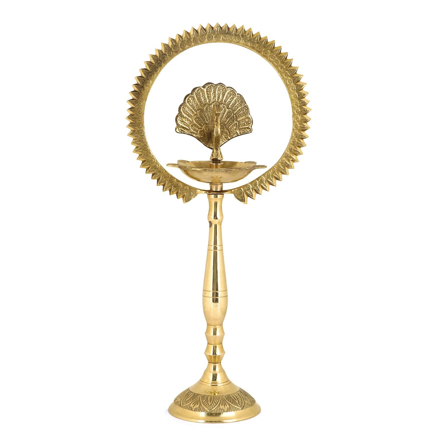 PeetalKraft Brass Peacock Diya Kerala Samai Kuthu Vilakku For Inaugurations Size 8X8X30 Cm Weight 380 Grams