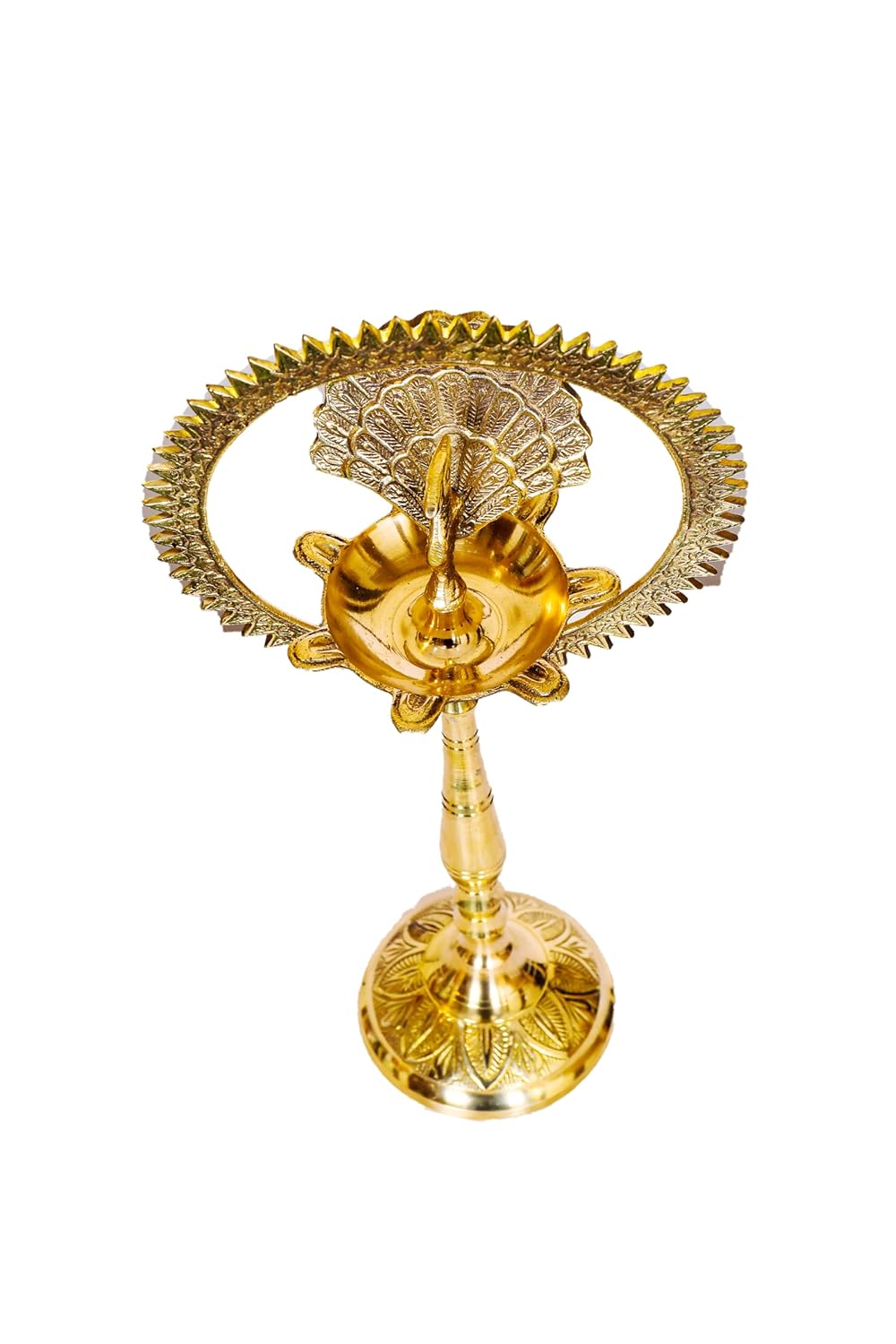 PeetalKraft Brass Peacock Diya Kerala Samai Kuthu Vilakku For Inaugurations Size 8X8X30 Cm Weight 380 Grams