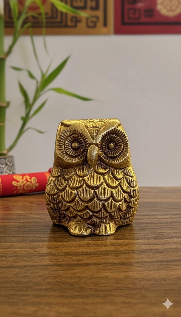 PeetalKraft Brass Owl Statue for Good Luck and West Zonal Vastu Placement, Size 5x6x4cm, Weight 170 Grams