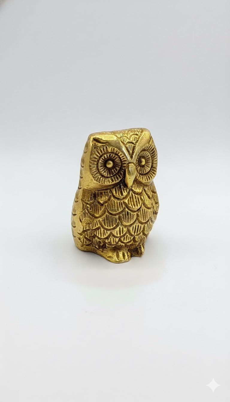 PeetalKraft Brass Owl Statue for Good Luck and West Zonal Vastu Placement, Size 5x6x4cm, Weight 170 Grams