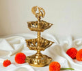 PeetalKraft Peacock 5 Wick Brass Oil Lamp For Home Mandir And Diwali Decor Size 8X8X16 Cm Weight 240 Grams