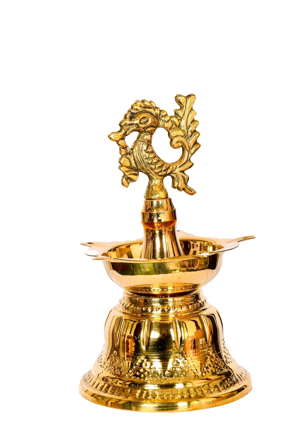 PeetalKraft Brass Bell Shaped Peacock Diya 5 Wick For Home And Gifting Size 10X10X18 Cm Weight 300 Grams