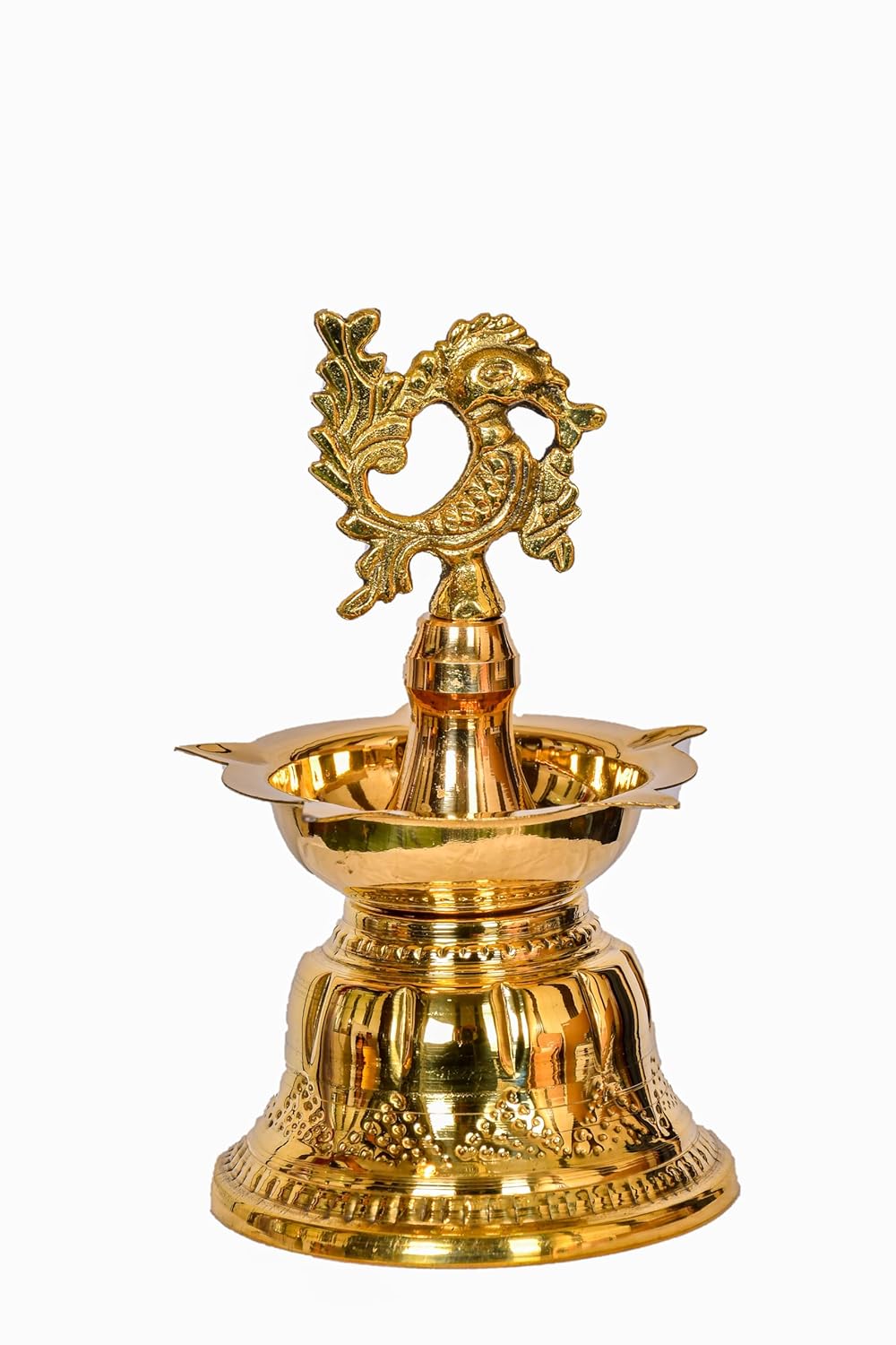 PeetalKraft Brass Bell Shaped Peacock Diya 5 Wick For Home And Gifting Size 10X10X18 Cm Weight 300 Grams