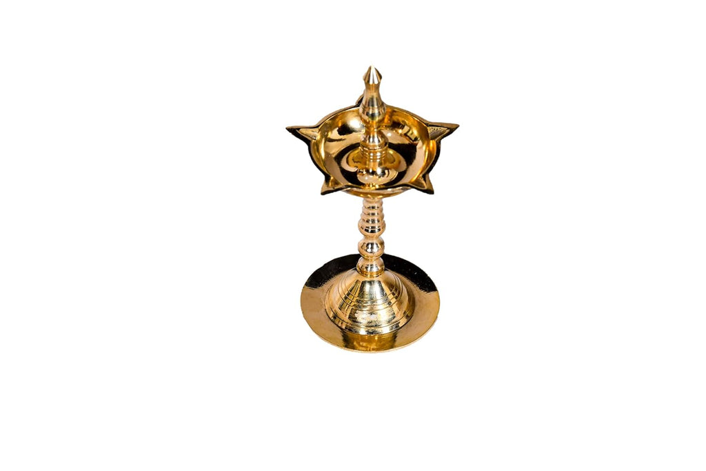 PeetalKraft Premium Kerala Samai Brass Oil Lamp | Traditional South Indian Diya | Pooja Deepak | Home Temple Decor | Height- 12cm | 100g