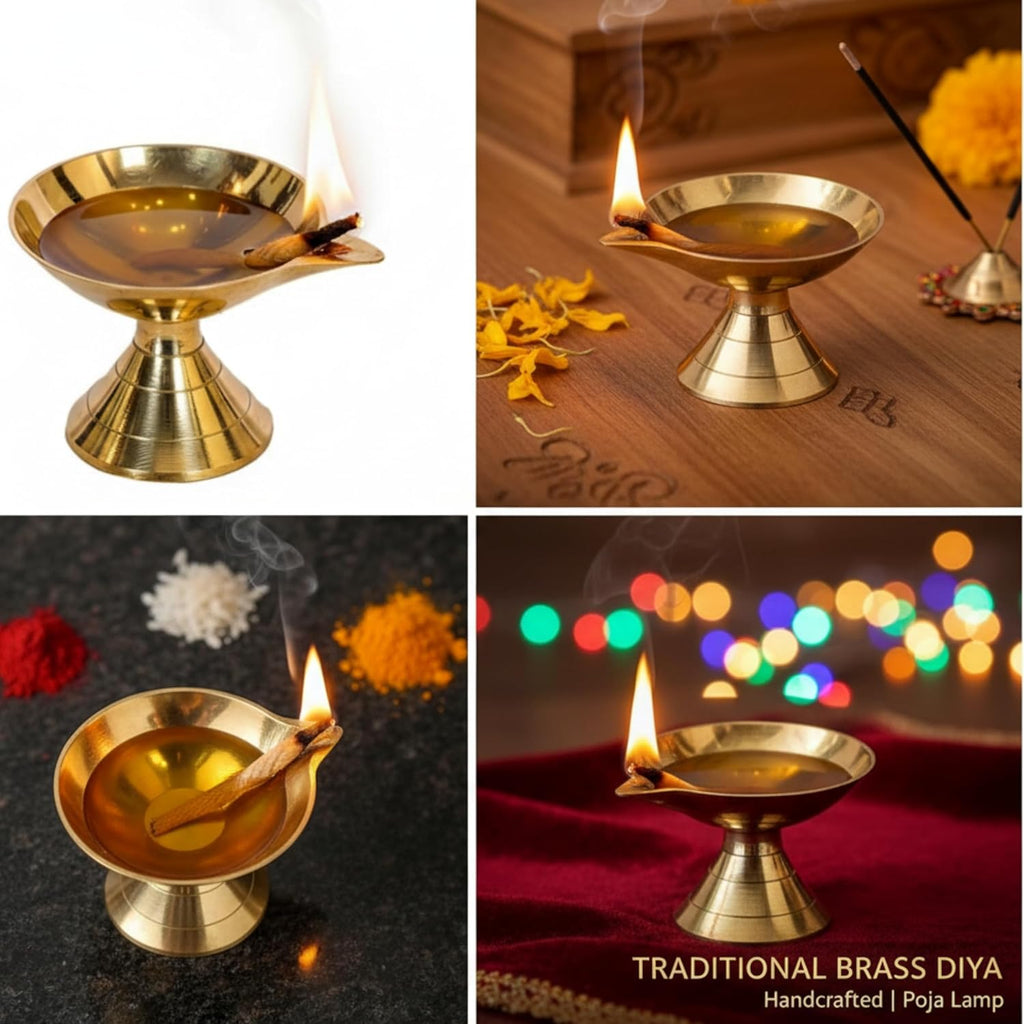PeetalKraft Pandeep Deepak Brass Diya Oil Lamp For Pooja Mandir And Diwali Size 3X3X4 Cm Weight 50 Grams