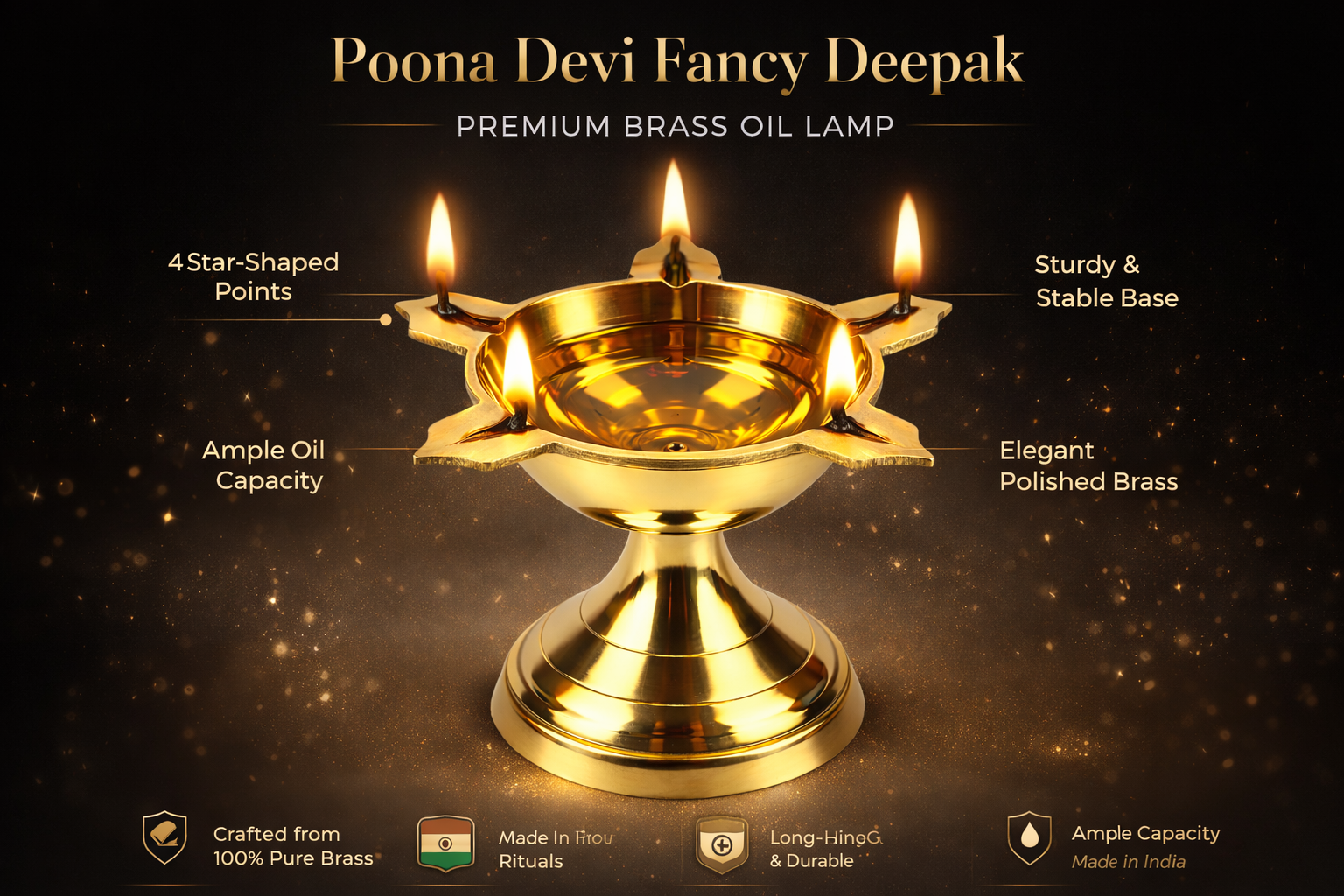 PeetalKraft Poona Devi Fancy Brass Deepak 5 Wick Traditional Pooja Diya Decorative Oil Lamp For Mandir Festive Use 7Cm 50G