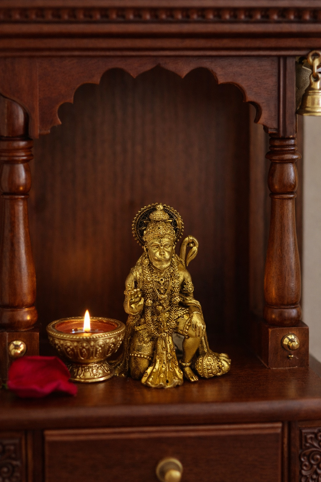 PeetalKraft Hanuman Idol, Premium Brass Miniature Statue, Gold Finish, 5 cm, 55g, for Pooja, Home Decor and Gifting