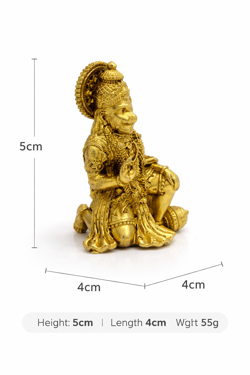 PeetalKraft Hanuman Idol, Premium Brass Miniature Statue, Gold Finish, 5 cm, 55g, for Pooja, Home Decor and Gifting