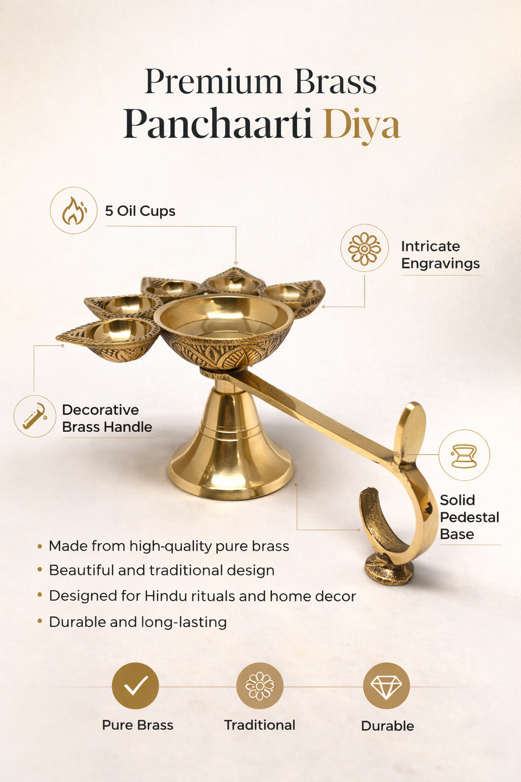 PeetalKraft Brass Panchaarti Deepak Best For Pooja Temple Festival Available In Two Variations