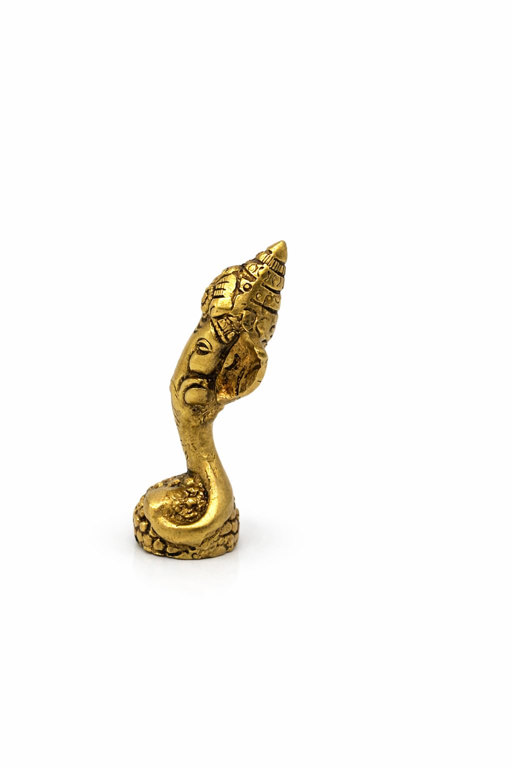 PeetalKraft Brass Ganesha Figurine, Gold, Height-8 cm Mini Idol for Home Decor, Office Desk & Pooja Room, Ornate Crown with Coiled Base