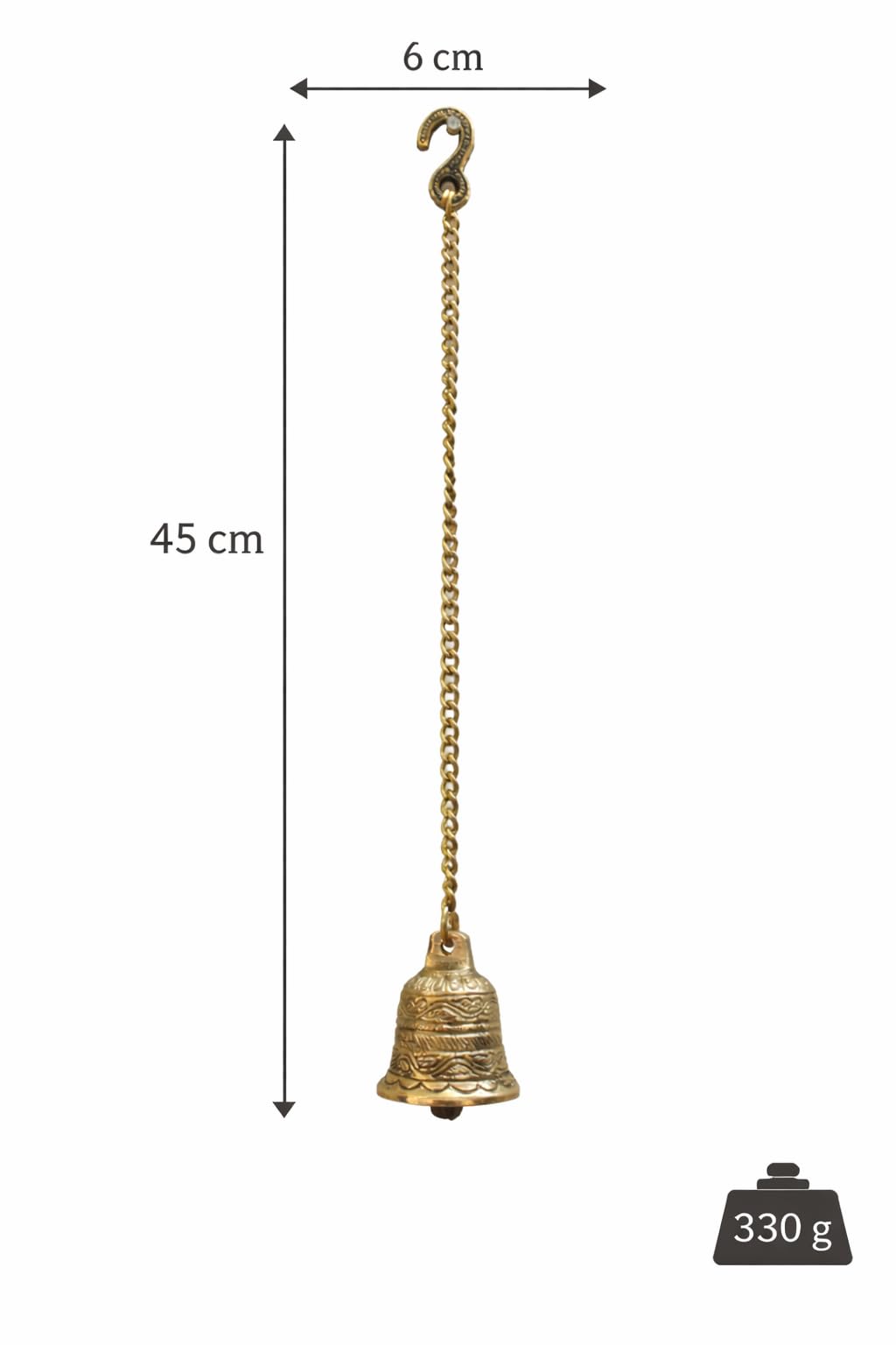 peetalkraft Pure Brass Hanging Temple Bell with Chain for Home Temple, Mandir & Puja Decor, 45 cm, Handcrafted Spiritual Gift for Housewarming, Diwali & Religious Occasions