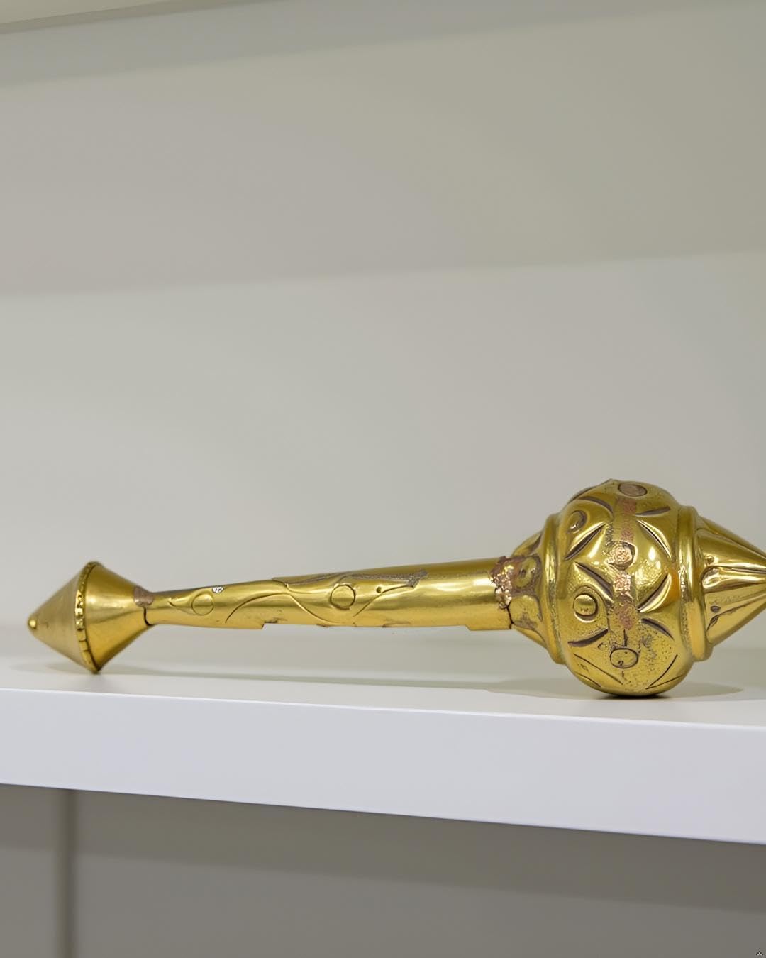 PeetalKraft  Brass Gada (Mace) Showpiece, Antique Golden Finish, Ornate Decorative Motifs, 20 cm, for Pooja Room, Temple & Home Decor