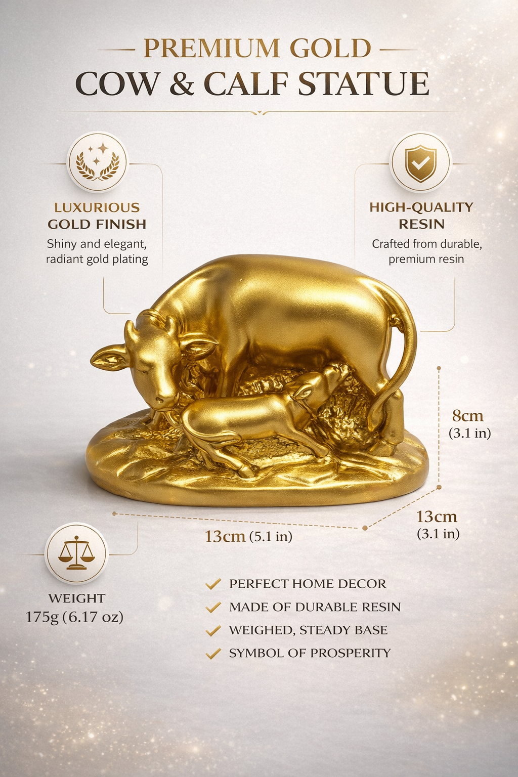 PeetalKraft Resin Cow and Calf Kamadhenu Statue for Prosperity, Size 13x3x8 cm, Weight 175 Grams