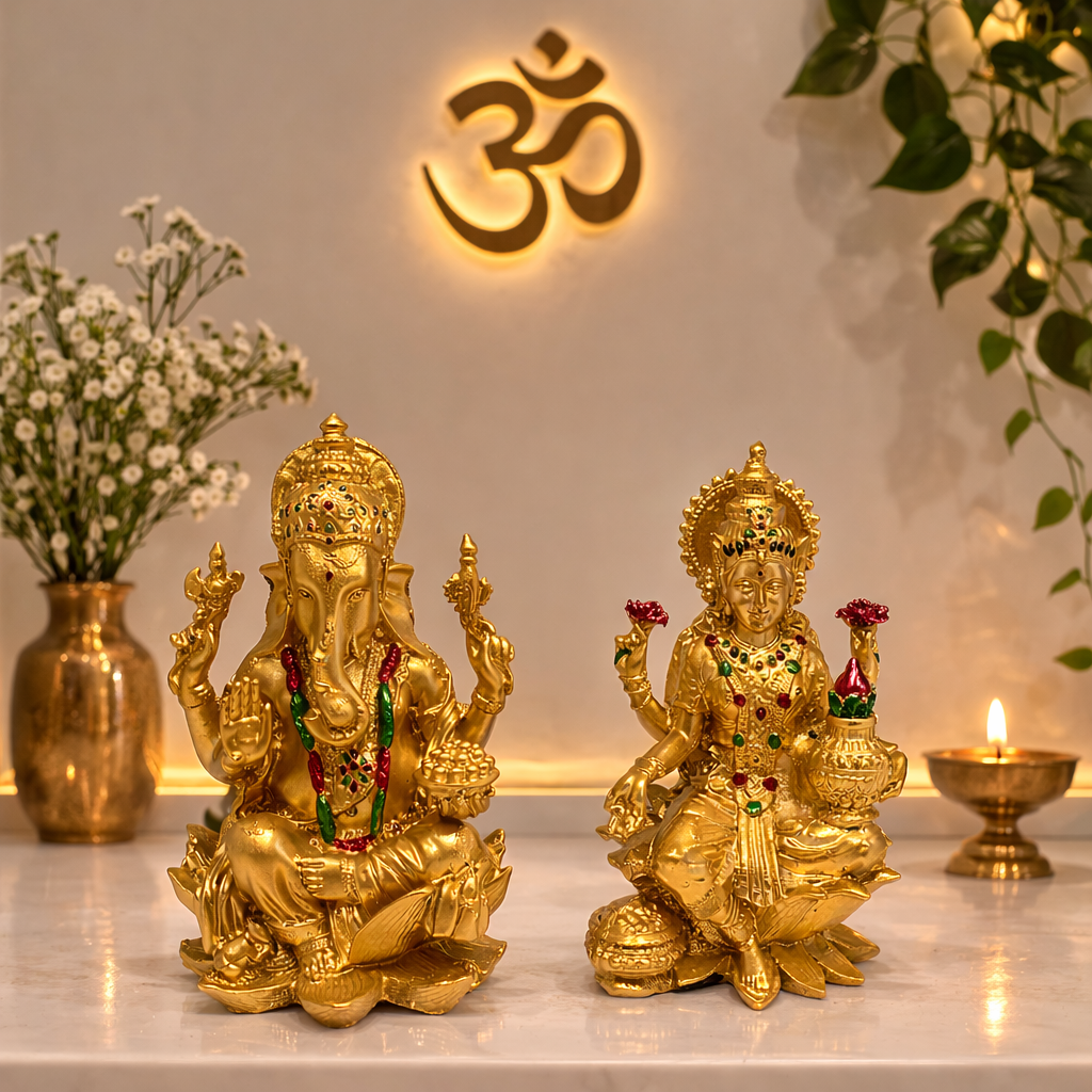 PeetalKraft Resin Lakshmi Ganesh Idol for Home Decor and Diwali, Size 6x5x18 cm, Weight 800 Grams