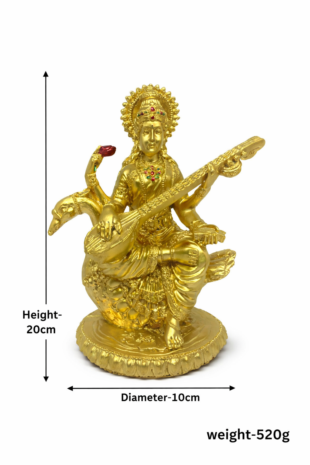 PeetalKraft Goddess Saraswati Idol, Gold Finish, Resin, on Lotus Base, Height-13 cm (Weight-350g),Best for Home Decor, Pooja & Gifting |