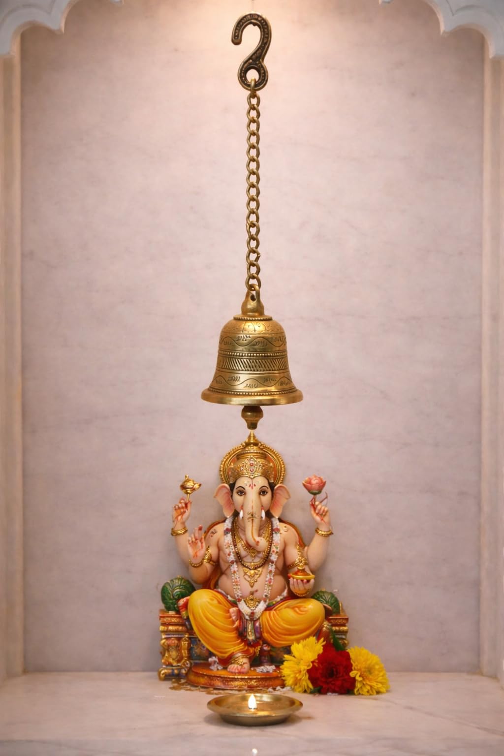 peetalkraft Pure Brass Hanging Temple Bell with Chain for Home Temple, Mandir & Puja Decor, 45 cm, Handcrafted Spiritual Gift for Housewarming, Diwali & Religious Occasions