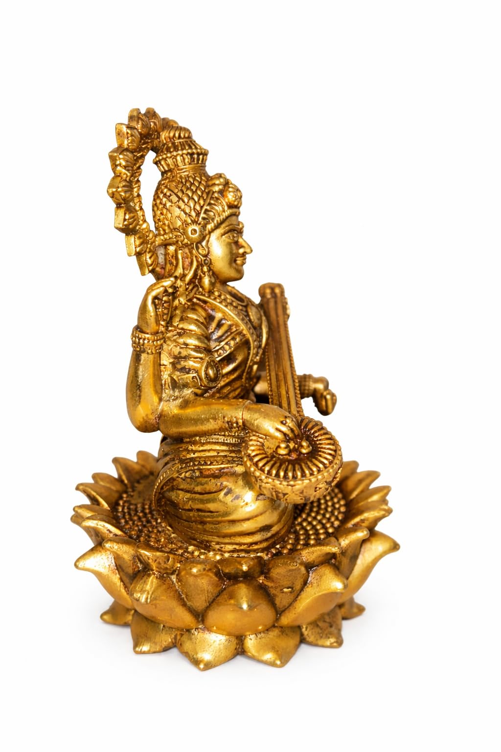 PeetalKraft Goddess Saraswati Idol, Brass ,on Lotus Base, Height-13 cm (Weight-350g) ,Best for Home Decor, Pooja & Gifting | (Lrage)