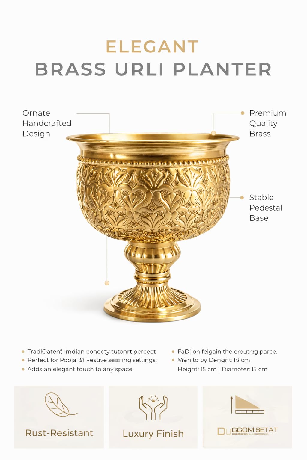 PeetalKraft Premium Brass Urli planter for Home Temple, Floating Flowers, Pooja Décor & Festive Decoration, 15 x 13 cm, Diwali, Wedding & Housewarming Gift