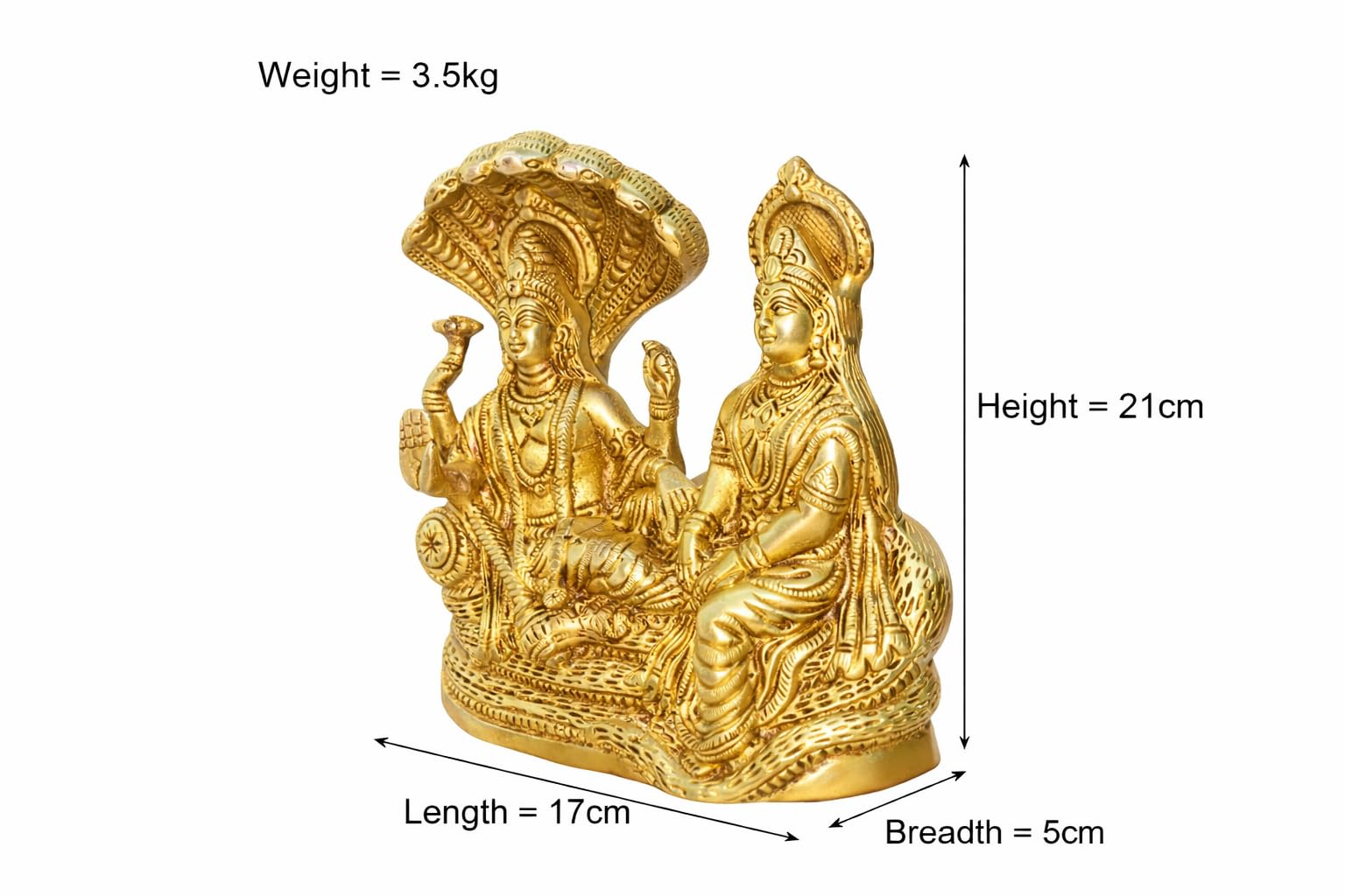PeetalKraft Brass Vishnu Lakshmi Statue with Sheshnag | Vishnu Lakshmi Murti for Home Temple Pooja Decor | Hindu God Idol for Mandir, Office, Living Room | Spiritual Gift Item | Height-21 cm (3.5kg)